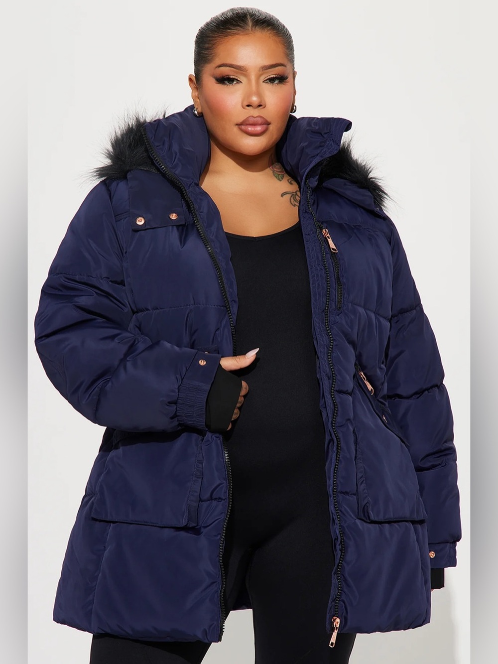 Fashion Nova Cold Feelings Puffer Jacket - Navy